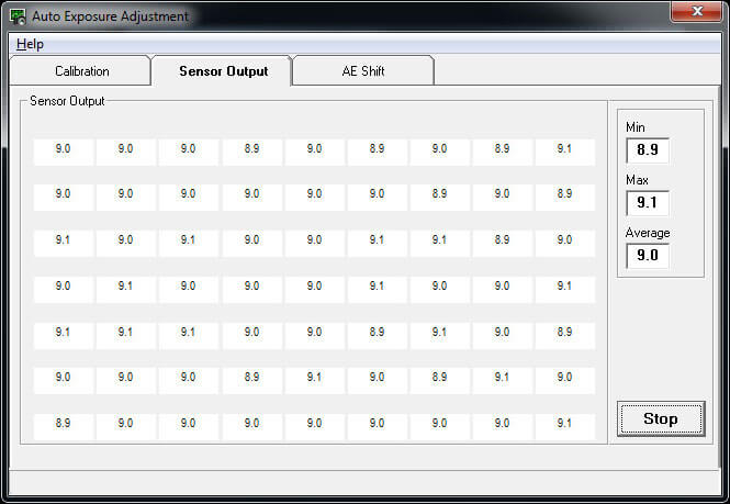AE Sensor Output Screen