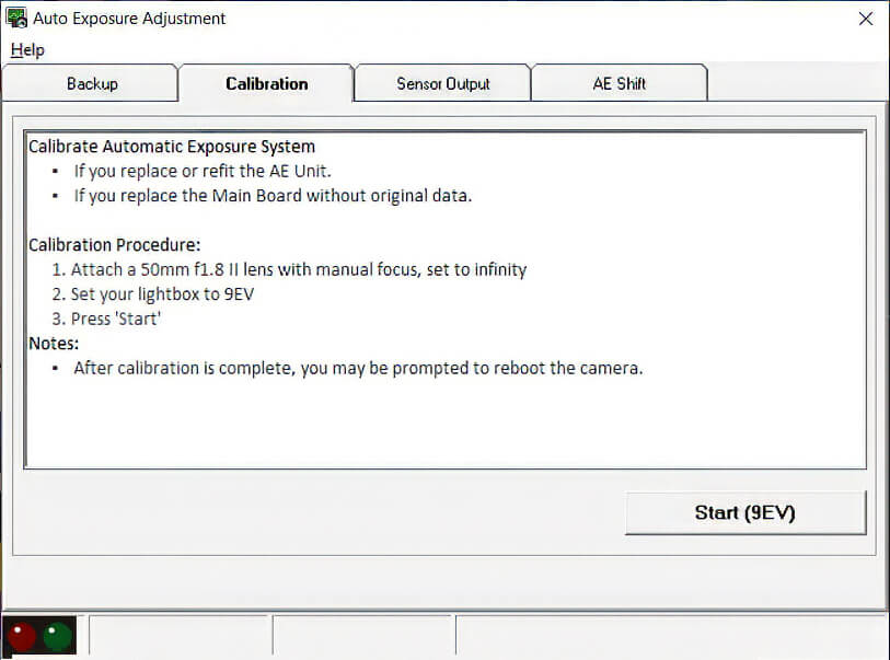 AE System Calibration Screen