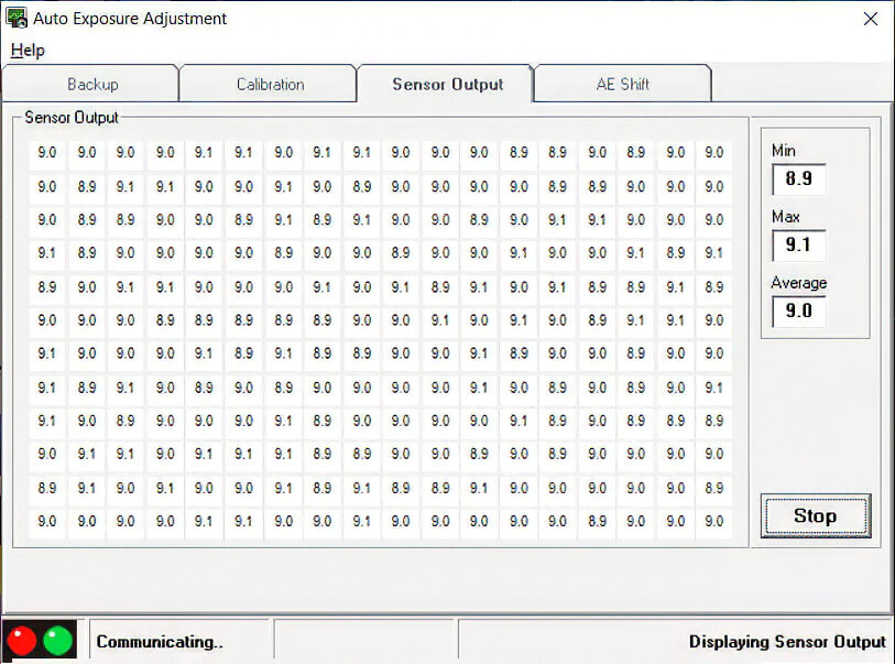 AE Sensor Output Screen